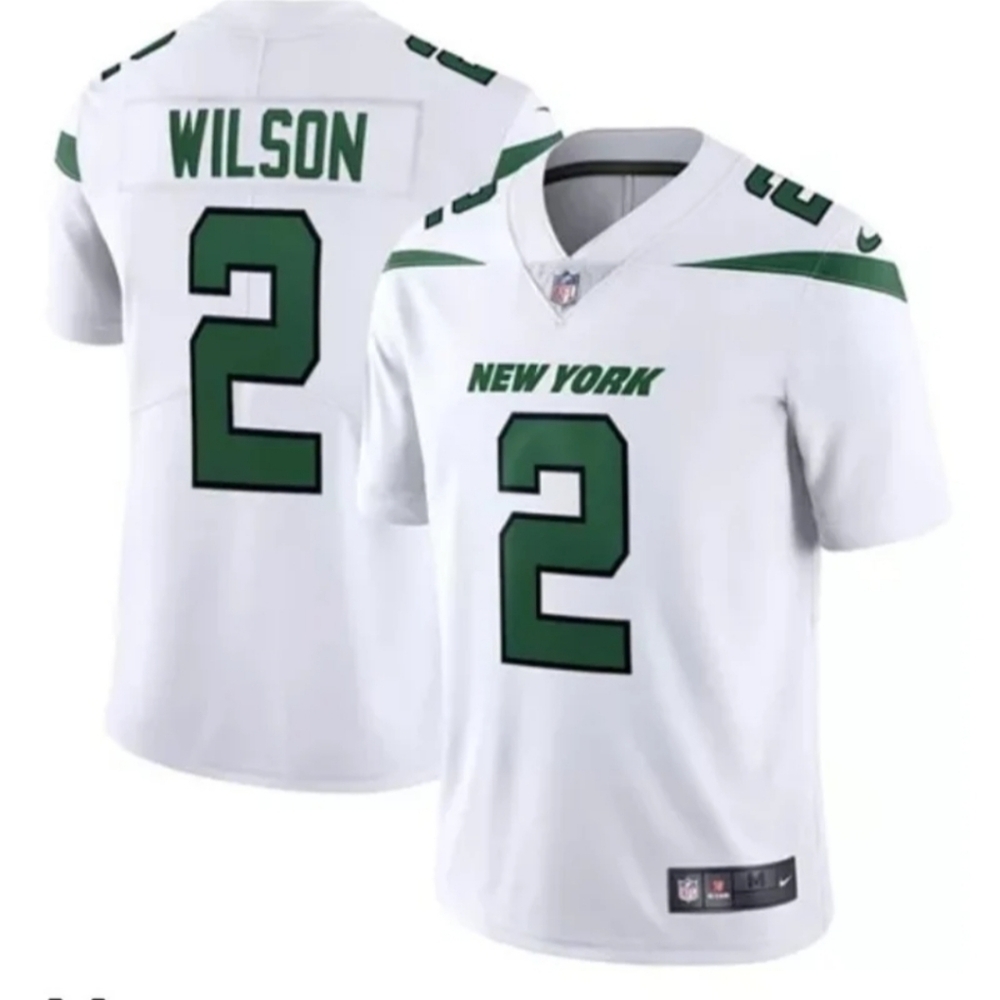 Wilson Zach Wilson White and Green #2 New York Football Jersey Laege